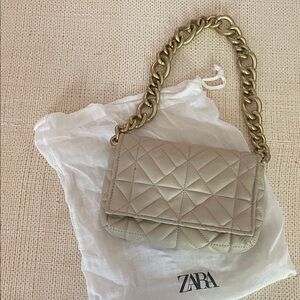 Zara Quilted Tan Shoulder Bag